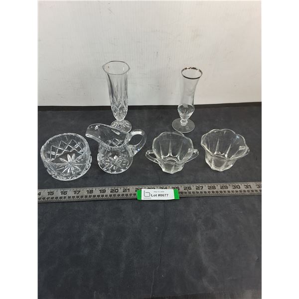 (2) Glass Cream/Sugar Sets, Glass Vases