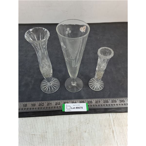 (3) Glass/Crystal Skinny Vases