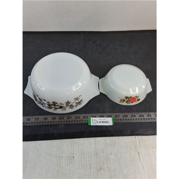 (2) Vintage Milk Glass Ovenware Dishes