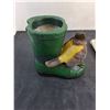 Image 2 : Ceramic "Birds & Nest on Boots" Vase Ornament, Petit Point Needle Point Kit