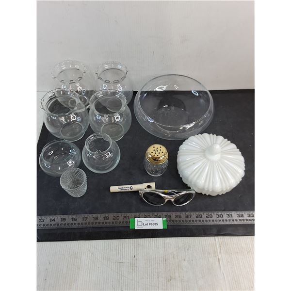 Assorted Vases & Dishes, Corkscrew, Shades, Shaker - PICK UP