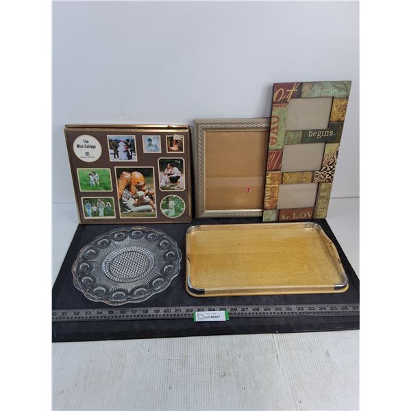 Vintage Wooden Serving Tray, Glass Platter, Photo Frames - PICK UP