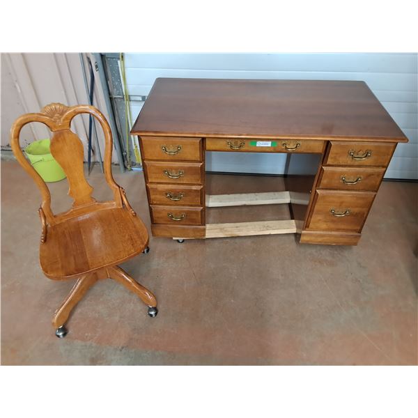 *Wooden Desk 47" x 28" x 32" w/ Wooden Swivel Chair 37" x 16" x 19", PICKUP ONLY