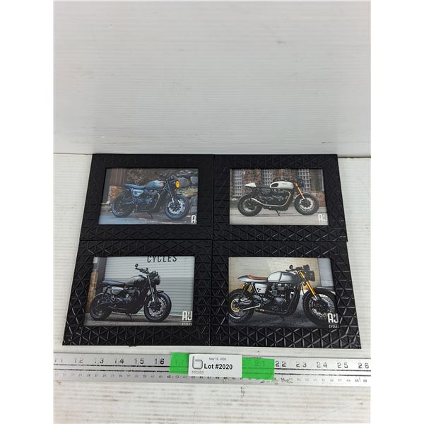 (4)  Framed AJ Cycles Motorcycle Prints 7" x 5"