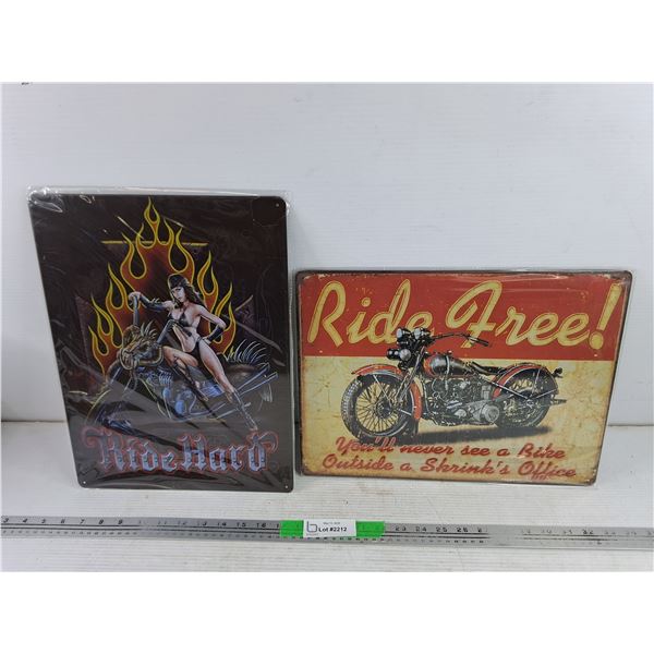(2) Motorcycle Wall Signs 16" x 12"