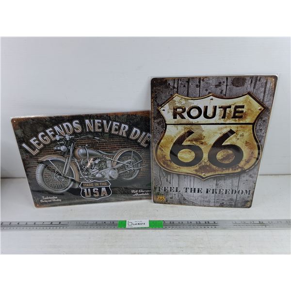 Route 66 & Legends Never Die Metal Signs 16" x 12"