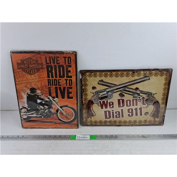 Harley Davidson & We Don't Dial 911 Metal Signs 16" x 12"