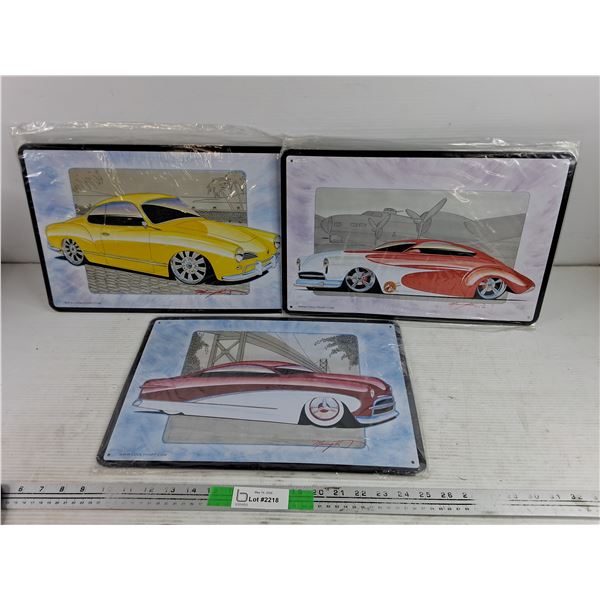 (3) Cooltinart Vintage Car Metal Signs 16" x 12"
