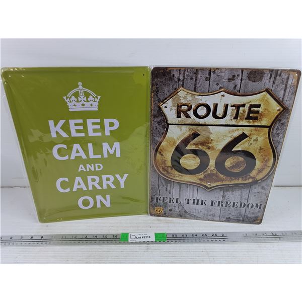 Keep Calm and Carry On & Route 66 Metal Signs 16" x 12"