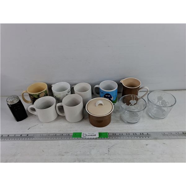 Ceramic Mugs, Salt Shaker, Cream & Sugar Set, Glass Cups