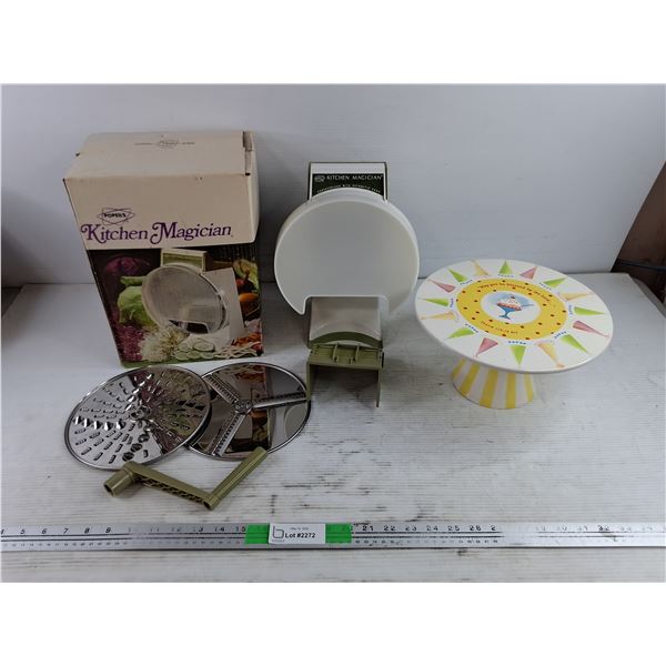 Ceramic Footed Cake Stand & Vintage Kitchen Magician - PICK UP
