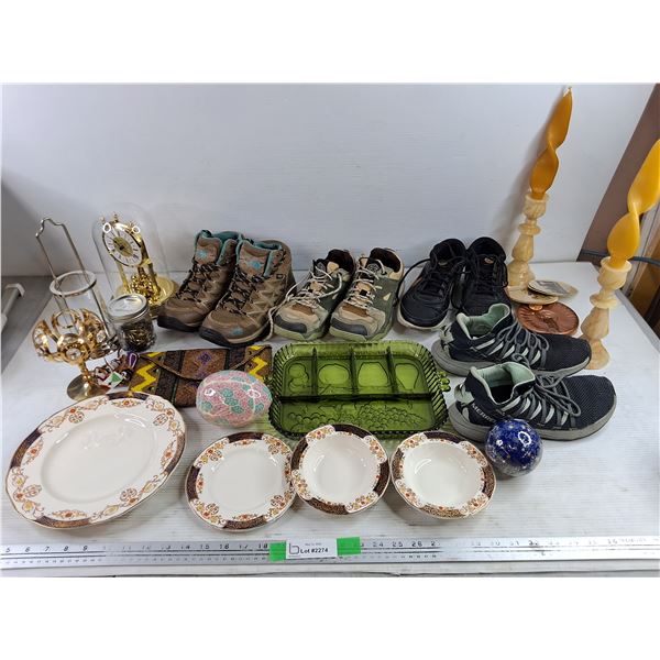 (4)  Prs Sneakers & Boots - Size 8.5, Candle Holders, Coasters, Clock, Beaded Purse, Misc -PU