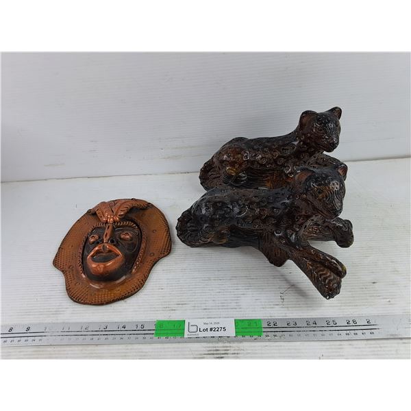 Ceramic African Mask & Ceramic Cheetahs