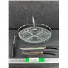 Image 1 : Divided Glass Serving Dish & BBQ Utensils