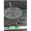 Image 3 : Divided Glass Serving Dish & BBQ Utensils