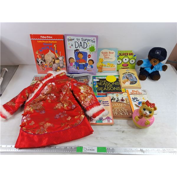 Assorted Kids Books, Canada Post Stuffed Bear, Chinese Child Coat, Misc