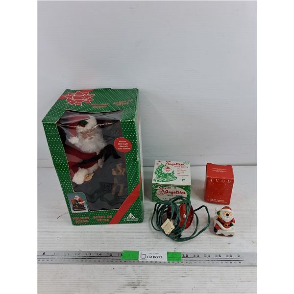 Holiday Scene Figure, Angeliter Safety Switch, Avon Musical Santa Ornament