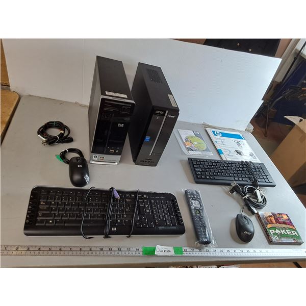HP & Acer Computer Towers- Hard Drives Removed, (2) Mice, (2) Keyboards, Poker Cd-Rom, Misc- NO SHIP