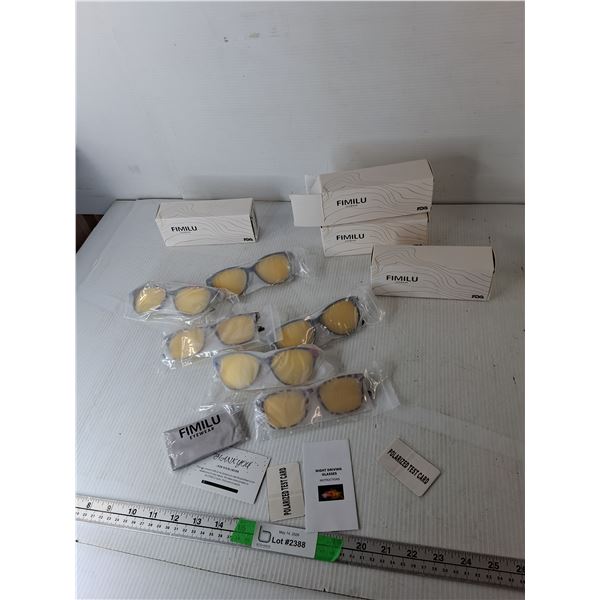 (6) Pairs of Night Driving Glasses, Cleaning Cloths, Polarized Test Cards