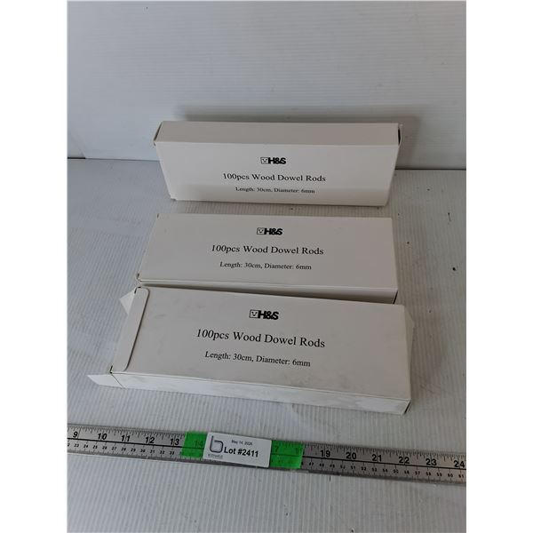 (3) Boxes of H&S Wood Dowel Rods