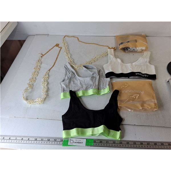 (2) Necklaces & (2) Sets of Innersy Girls' Sports Bras- Small