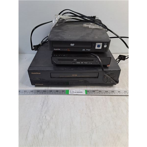 Goldstar VHS Player,Fluid and Audiologic DVD Players-all power on-untested-as is - PICK UP