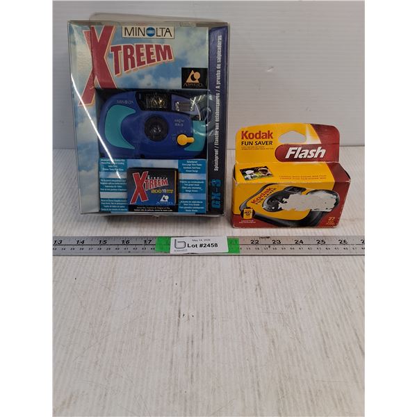 Minolta Xtreem GX-3 APS Point and Shoot Camera in Original Package and Kodak Single Use 35mm Camera