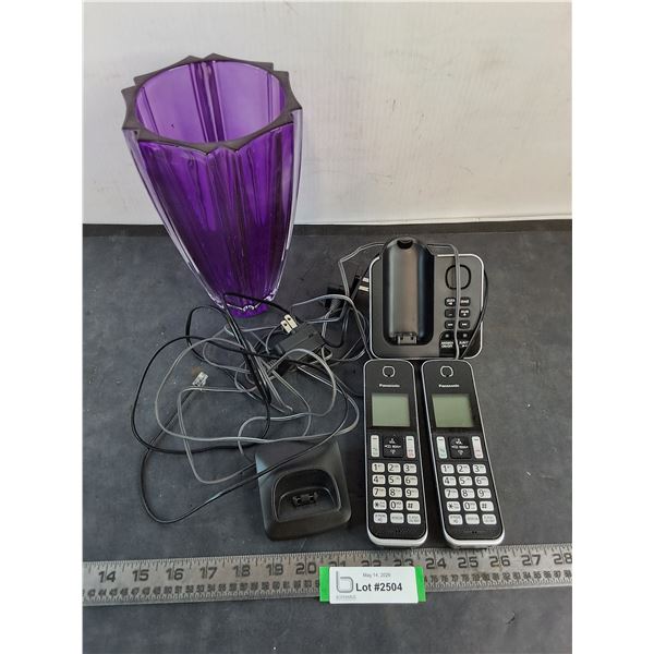Panasonic Cordless Phones Set - Untested, Purple Glass Vase