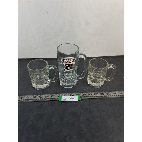 (3) Assorted Glass A&W Mugs