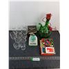 Image 1 : Wine Decanter, Dial-X Sharpener, Glass Tumblers & Pitchers, Vintage Board Game Pieces - PICK UP