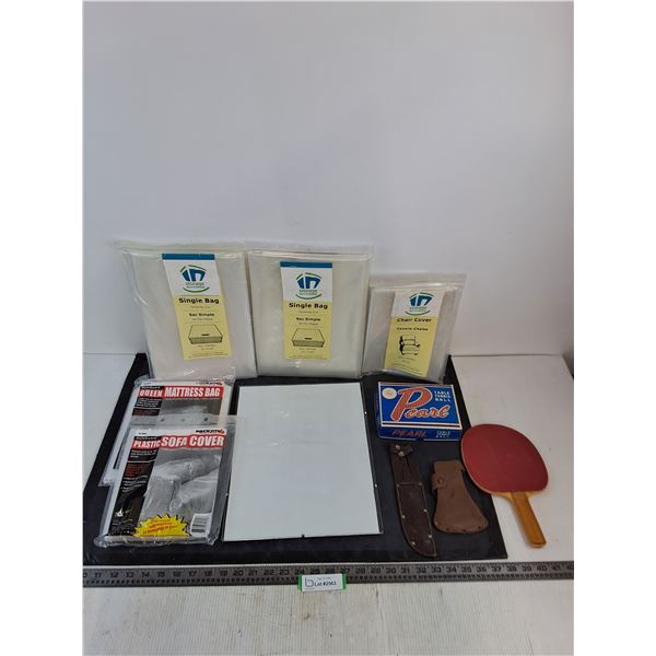 Sealed Mattress Bags & Sofa  Covers, Ping Pong Paddle & Balls, Leather Sheaths, Misc.