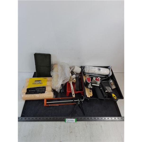 Mostly Unused Paint Supplies, Caulking Gun, Packing Tape GunTape