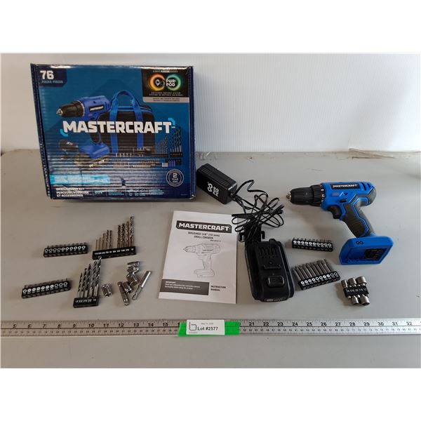 Mastercraft 3/8" Brushed Drill/Driver, Battery, Charger, Bits & Sockets- Powers On