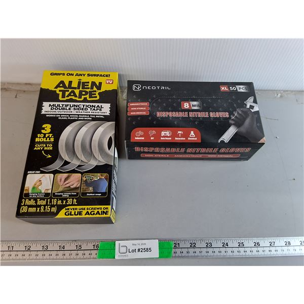 (3) Rolls of Alien Tape & Box of Nitrile Disposable Gloves- XL, Both Sealed