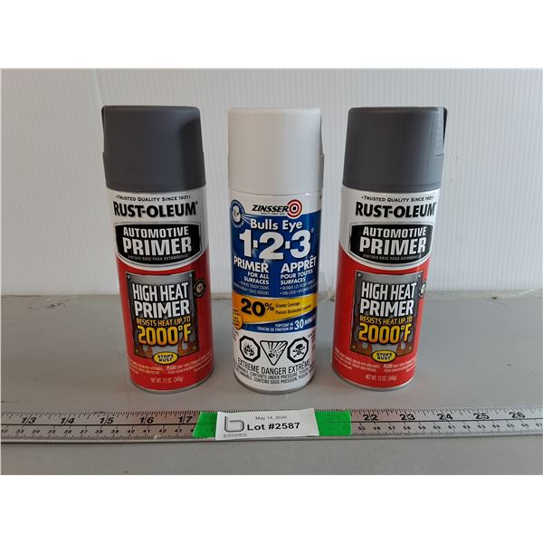(3) Cans of Rustoleum & Bulls Eye Primer- Appear Full, Cannot Ship