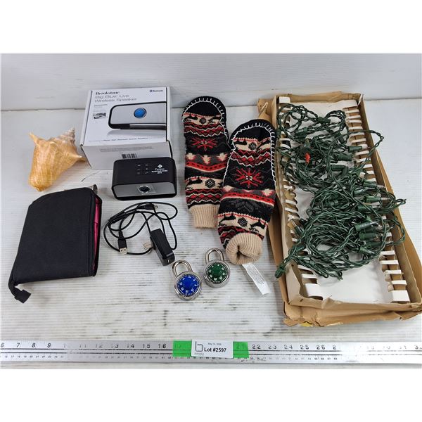 Sea Shell, Golf Club Socks, Live Wireless Soeaker, Locks, Christmas Tree Lights, Misc - As Is