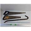 Image 1 : (2) Handsaws, Crowbar, Threaded Metal Rod - PICK UP ONLY