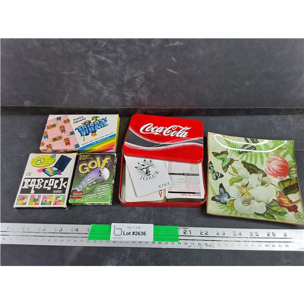 Butterfly Dish & (4) Assorted Card Games