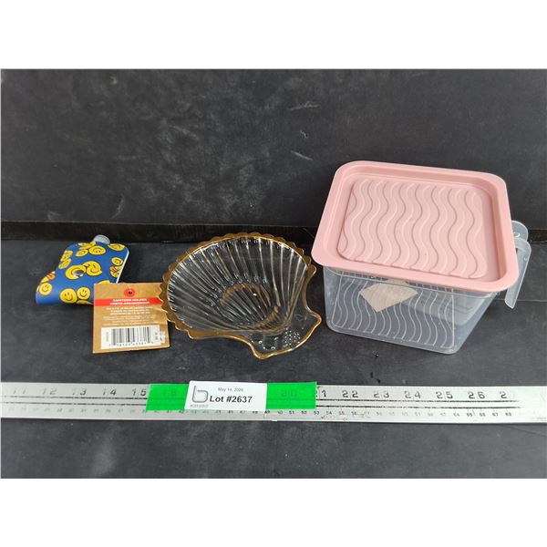 Candy Dish w/Sanitizer Holder Key Chain & Plastic Container w/Lid