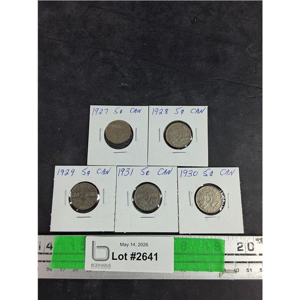 (5) Vintage Canadian Nickels 1927 - 1931