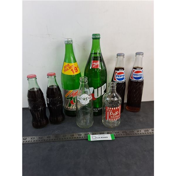 (6) Vintage Glass Pop Bottles - Some Full - CANNOT SHIP
