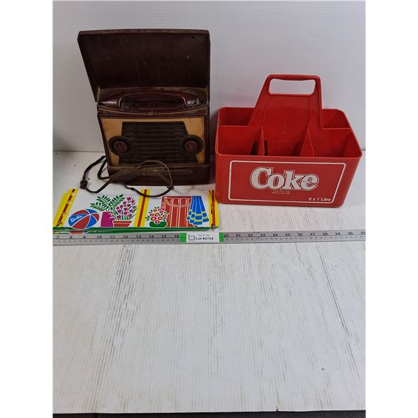 Vintage Admiral Radio,Coke 6 Pack Carrier and Barbie Decor