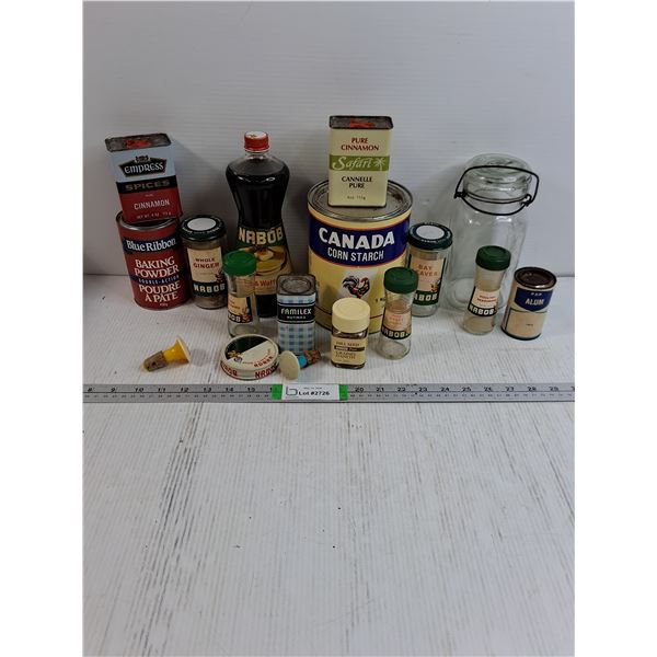 Lot of Vintage Spice Tins and Glass Jars-some still contain contents- CANNOT SHIP