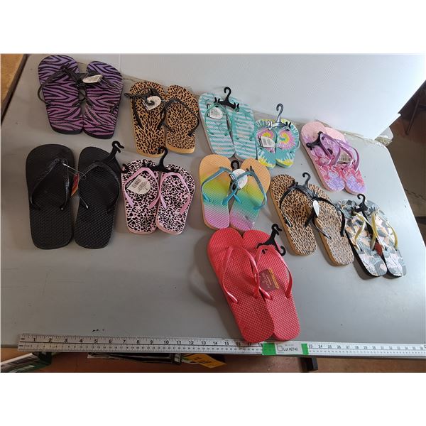 (11) Pairs of Women & Children's Flip Flops- Up to Womens Size 9/10