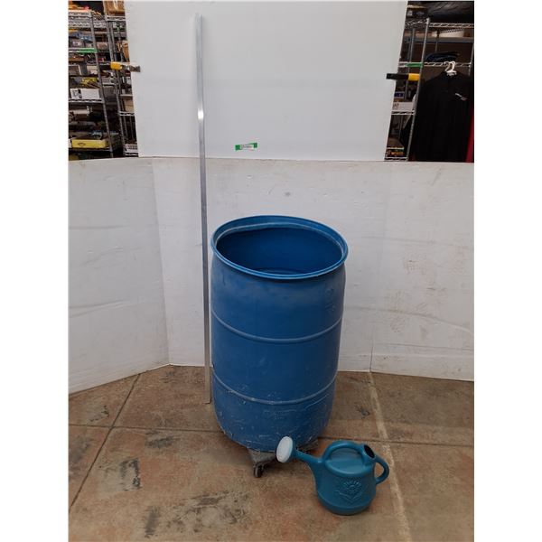 *89 L Plastic Barrel, Watering Can, Steel Rod 73", PICKUP ONLY