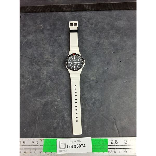 Casio Quartz Watch, White Band, Black Face, Working, As Is
