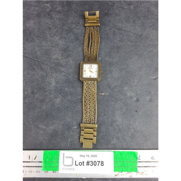 Brass Toned Quartz Watch - Powers On, As Is