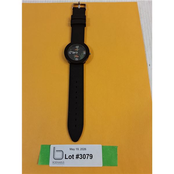 Black Flower Themed Quartz Watch, Soft Rubber Band- Working