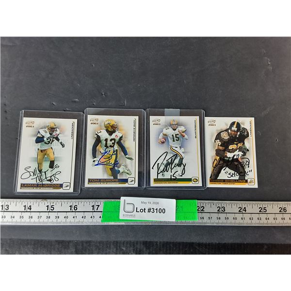 (4) Autographed Pacific CFL Cards- Cannot Authenticate