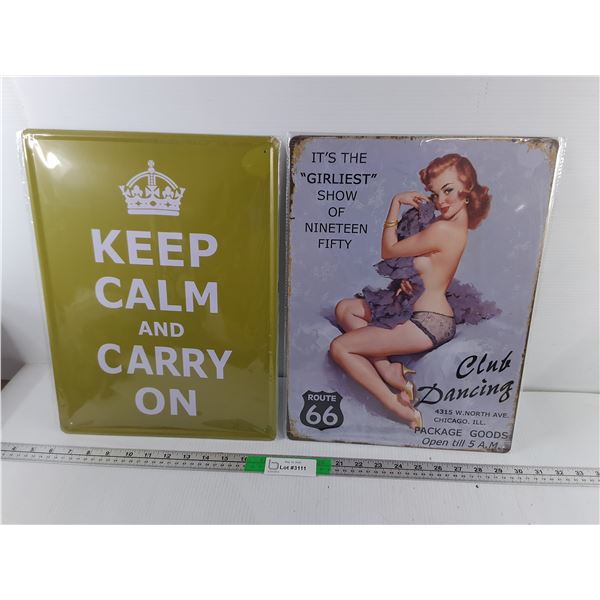 (2) Metal Signs- Club Dancing & Keep Calm and Carry On 16.75" x 12"